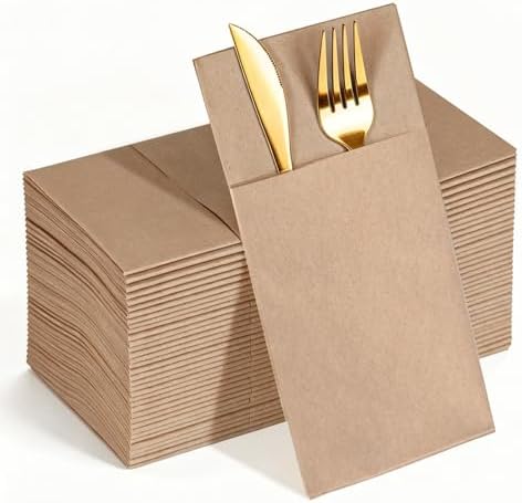KAMMAK Khaki Napkins Disposable with Pocket 100 Pack Cloth like Paper Dinner Napkins Folded Hand Towel for Party Decoration, Wedding Reception, Bathroon and Kitchen (16.5 x 16.5 inch) by KAMMAK