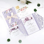 50pcs Laser Cut Wedding Invitations with Envelopes and Rsvp Cards Purple - Image 7