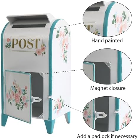 Vintage Wedding Mailbox Post Box Large Metal Wedding Decor Card Box Mail Boxes with Slot & Lid Flower Bird Design for Retro Antique Baby Birthday Shower Graduation Party Reception Gift - Image 5
