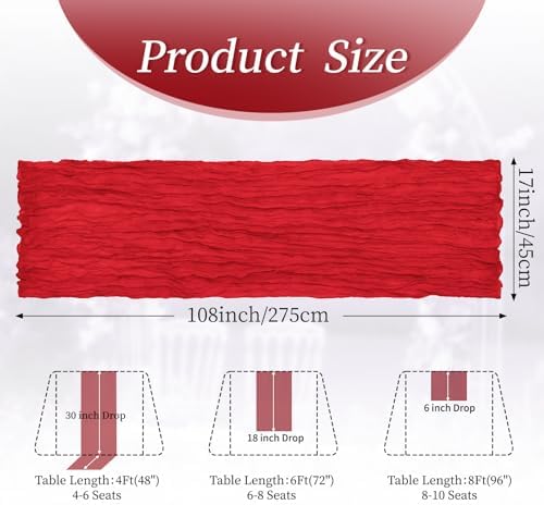 20 Pack Red 17 x 108 Inch Cheesecloth Table Runner - Boho Gauze Sheer Fabric for Wedding Baby Shower Party Home Decor - Image 2