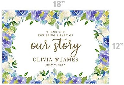 Andaz Press Custom Personalized Disposable Paper Placemats, 12 x 18 Inch, Set of 25, Thank You for Being A Part of Our Story Blue Hydrangea Floral, Tableware, Table Setting for Wedding, Bridal Shower - Image 3