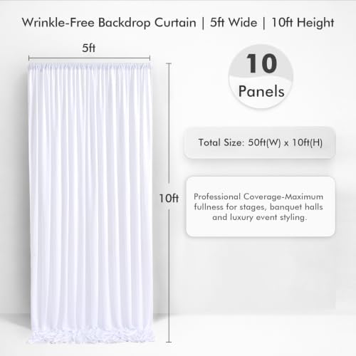 50×10 White Backdrop Curtain for Wedding Party Decoration Wrinkle Free - Image 2