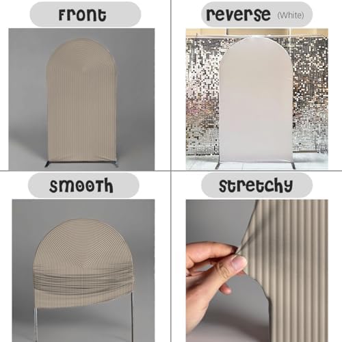Double-Sided Arch Frame Fabric Cover Beige White Ripples Arched Panel Stand Cover for Wedding Birthday Baby Shower Parties Decoration (Beige-HP463,3X6.5ft) - Image 5