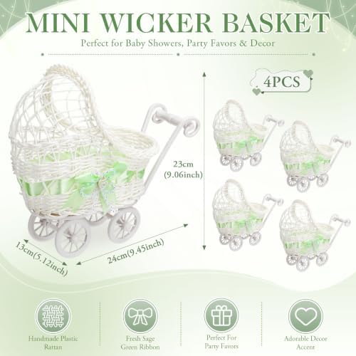 4 Pack Rattan Baby Carriage Baby Shower Table Centerpiece,Green - Image 2