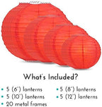 Quasimoon PaperLanternStore.com Ultimate 20-Piece Red Paper Lantern Party Pack - Assorted Sizes of 6, 8, 10, 12 Inch (5 Round Lanterns Each) for Weddings, Birthday, Events and Decor - Image 3