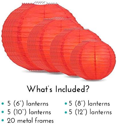 Quasimoon PaperLanternStore.com Ultimate 20-Piece Red Paper Lantern Party Pack - Assorted Sizes of 6, 8, 10, 12 Inch (5 Round Lanterns Each) for Weddings, Birthday, Events and Decor - Image 3