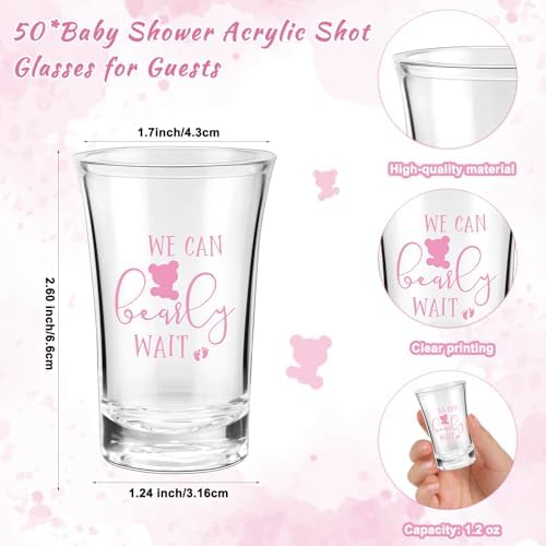 50 Sets Baby Shower Favors Shot Glasses Keychain Gifts, Bear, Pink - Image 2