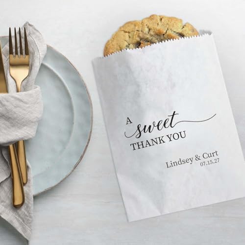 Canopy Street Personalized Sweet Thank You Treat Bags / 50 Custom Event Dessert Bags / 5 3/4" x 8" Elegant Cookie Holder Wedding Anniversary Favor/Made In The USA - Image 3