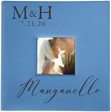 Personalized Photo Album, Custom Engraved Picture Album, Holds 200 4" x 6" Photos, Leatherette and Laser Engraved Scrapbook, Wedding Initials and Last Name, Blue by GiftsForYouNow