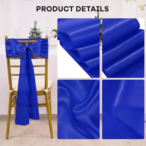 fani Royal Blue Satin Chair Straps Bows,60 PCS 7x108 Inch,Chair Sash - Image 3