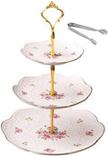 Jusalpha Embossed 3-tier Ceramic Cake Stand- Cupcake Stand with Golden Rim by Jusalpha
