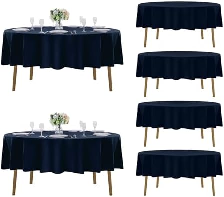 Fokitut 6 Pack Round Tablecloth, 90 Inch, Stain Resistant and Wrinkle Polyester Table Cloth, Fabric Table Cover for Kitchen Dining, Wedding, Party, Holiday Dinner-Navy by Fokitut