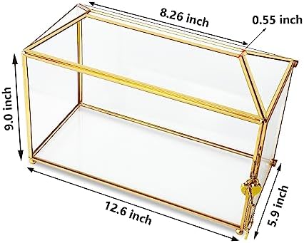 12.6 inches Gold Wedding Glass Card Box Large Wedding Card Box with Lock and Slot for Reception Handmade Clear Decorative Boxes for Graduation, Gift Cards, Party, Ceremony, Geometric Terrarium - Image 4