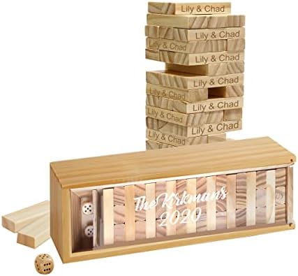 WE Games Custom Engraved Wood Block Party Game in Wooden Case, Guest Book Alternative for Wedding, Graduation, Baby Shower, Retirement Party - 12 inches Tall in Box, Clear Acrylic Lid - Image 6