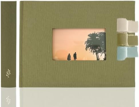 Premium Scrapbook Album with Window and Writing Space – 60 Pages holds 200 Photos of Different Sizes – Wedding, Baby, Travel & Family Memories – 11.4" x 8.6" - Olive by LaLente