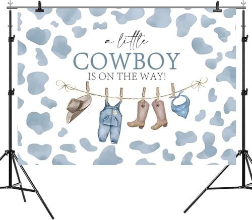 12x8ft Baby Shower Backdrop A Little Cowboy is On The Way Photography Background Wild West Rodeo Blue Clothes Hat Boots Cow Birthday Party Banner Decorations Newborn Parties Photo Booth Prop - Image 6