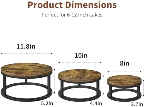 3 Pack Round Cake Stand Set, 8/10/12 Inch Rustic Cupcake Pedestal Stands - Image 3