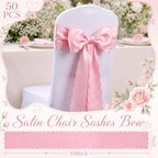 50 Pcs Pink Satin Chair Sashes Bows, 7 x 108 Inch - Image 2