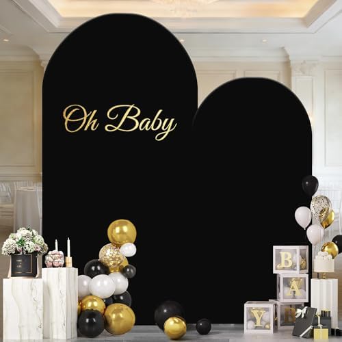 Thick Arch Backdrop Cover 7.2 & 6FT, Black Spandex Chiara Arch Covers Stretchy Backdrop with Zipper Set of 2 Fitted Balloon Stand Cover for Birthday Graduation Party(No Arch Stand) by HICYOO