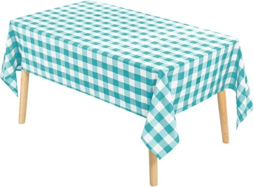 Hiasan 60 x 102 Inch Checkered Tablecloth Rectangle, Aqua and White - Image 2