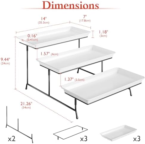 Bumusty 3-Tier Melamine Serving Tray Set, 14 x 7 in, Black Stand - Image 2