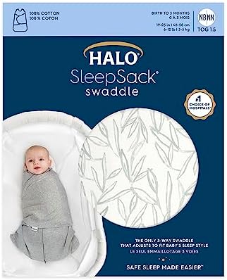 HALO 100% Cotton Sleepsack Swaddle, 3-Way Adjustable Wearable Blanket, TOG 1.5, Leaves, Small, 3-6 Months - Image 2