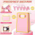 AmazingSpark 50 Pcs Pink Gold Mini Gift Bags Bulk 6.3 x 3.9 x 2.8 Inch Party Favors Elegant Small Gift Bags with Handles and Ribbon Bows for Wedding Birthday Bridal Baby Shower Party Favors - Image 2