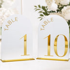 White Arch Wedding Table Numbers 1-10, Gold Numbers and Stands by JINMURY