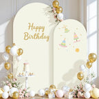 Ivory Photo Arch Backdrop Cover Set of 2-7.2 and 6ft Ivory Arch Covers Stretchy Backdrop Spandex Wedding Balloon Arch Stand Covers for Birthday Party Baby Shower Bridal Shower Arches Background - Image 2
