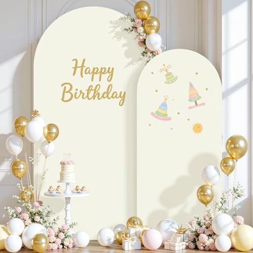 Ivory Photo Arch Backdrop Cover Set of 2-7.2 and 6ft Ivory Arch Covers Stretchy Backdrop Spandex Wedding Balloon Arch Stand Covers for Birthday Party Baby Shower Bridal Shower Arches Background - Image 2