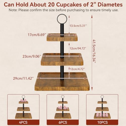 IBUYKE 3 Tier Square Cupcake Stand,Rustuc Brown TLJ030H - Image 7