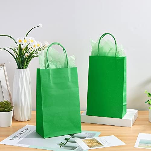 DjinnGlory 100 Pack Small-Sized Green Paper Gift Bags with Handles Bulk for Business Boutiques, Party Goodies, Holidays, Graduation, 9''x5.5''x3.15'' - Image 4