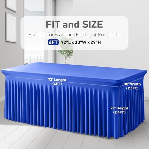 6 Packs Royal Blue Spandex Tablecloths for 6 Foot Rectangle Tables - Image 2