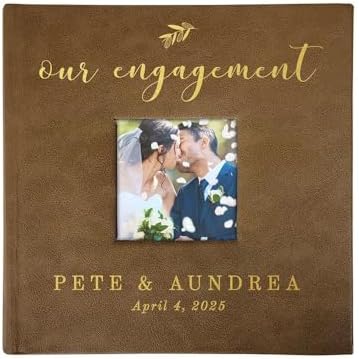 Small Personalized Engagement Photo Album Brown Leatherette Holds 100 Photos Proposal Gift by GiftsForYouNow