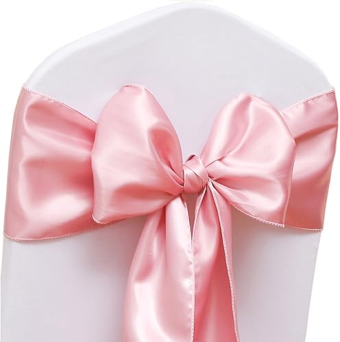 50 Pack Dusty Pink Chair Sashes, Satin Bows for Chairs for Birthday Wedding Party Gender Reveal Decor, Dusty Pink Chair Bows Sashes, Romantic Chairs Ribbons Ties by JFDYDM