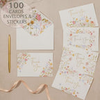 100 Floral Thank You Cards With Envelopes & Stickers - Pretty Wildflower & Gold Foil Assorted Greeting Notes pack for Wedding, Baby & Bridal Shower - Cute 4x6 Large Blank Flower Bulk Box Set - Image 2
