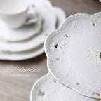 3-Tier Porcelain Cupcake Stand Serving Tray - White Embossed Elegant Dessert Cake Stand - Pastry Serving Stand for Tea Party, Wedding and Birthday - Image 3