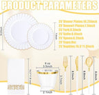 Ciaell 175 Piece White and Gold Plastic Plates for Weddings Parties - Image 2