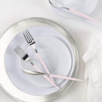 Luxe Party 128 Pieces Two Tone Plastic Disposable Cutlery | Forks-Spoons-Knives | Full Size | Chic Round | Blush and Silver - Image 5