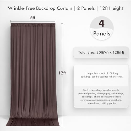 20x12 Coffee Brown Backdrop Curtains for Wedding Party 4 Panels 5×12FT Tall - Image 4