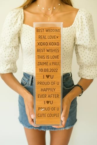 LIFETOO Wooden Block Guest Book Alternative for 100+ Guests, White & Rustic Wood Blocks, Acrylic Case with Sliding Lid & Pen, Wedding, Bridal Shower & Baby Shower Reception Decorations - Image 6