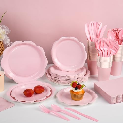 400 Pcs Pink Paper Plates and Napkins Party Supplies Serve for 50 Guests - Image 3