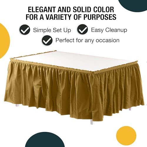 Exquisite Gold Table Skirt 48 Pack - Disposable Plastic Table Skirts for Rectangle Tables 6ft 8ft & Round Tables - 29in x 14ft Self-Adhesive Strip - Birthday Wedding Gender Reveal Decor - Image 2