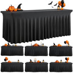 Spandex Tablecloth 8FT Rectangle Table Cover 6 Pack Black Wrinkle-Free by Outpain