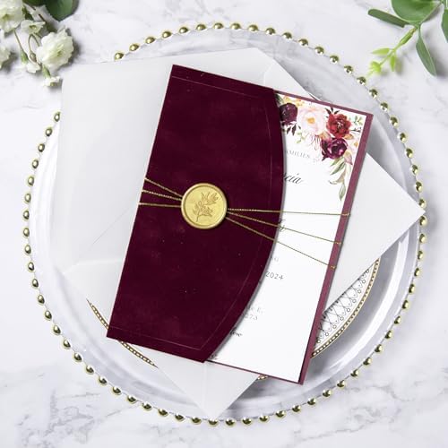 ponatia Burgundy Velvet 5x7 Wedding Invitation Envelopes Sleeves - Image 5