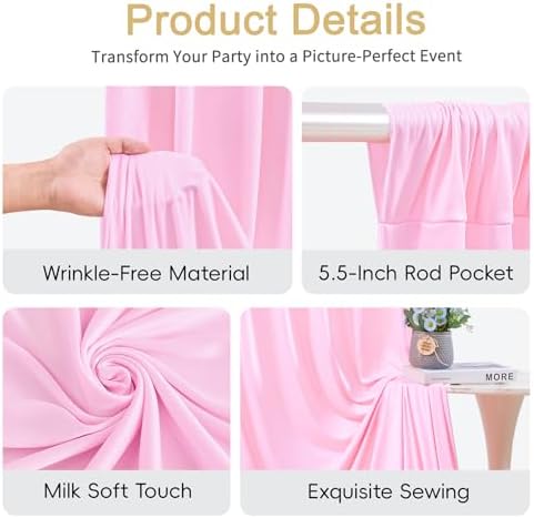 50x15ft Pink Backdrop Curtains for Baby Shower Parties Wrinkle Free Fabric Backdrop Curtain Wedding Photo Drapes Backdrop for Girls Birthday Party Gender Reveal Photography Back Drop 10 Panels 5x15FT - Image 6