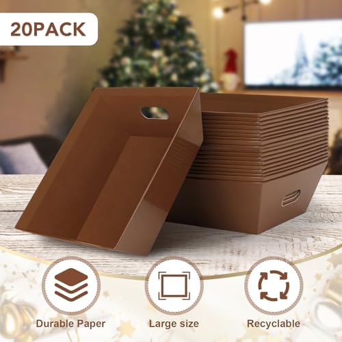 AFOROEOA 20PACK Baskets for Gifts Empty, 12x10x4” Thick Brown Gift Basket with Handles, 20 Bows & 20 Bags - Empty Gift Baskets for Christmas, Thanksgiving, Wedding, Birthday Party, Wrapping Gifts - Image 4