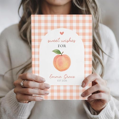 Personalized Peach Baby Shower Guest Book, Custom Sweet Little Peach on the Way Memory Keepsake, Advice and Wishes for Baby Journal, New Parents Gift, Hardcover Lined Writing Notebook for Registry - Image 3