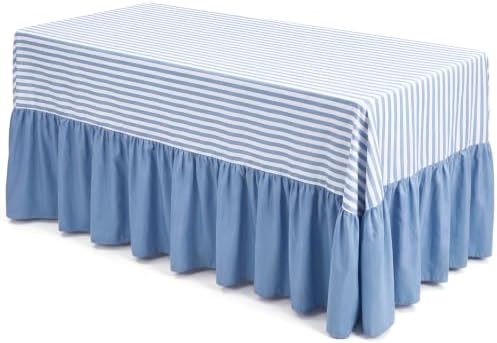 Blue Stripes Tablecloth Plaid Ruffled Table Skirt, 132 x 90'' by Unknown