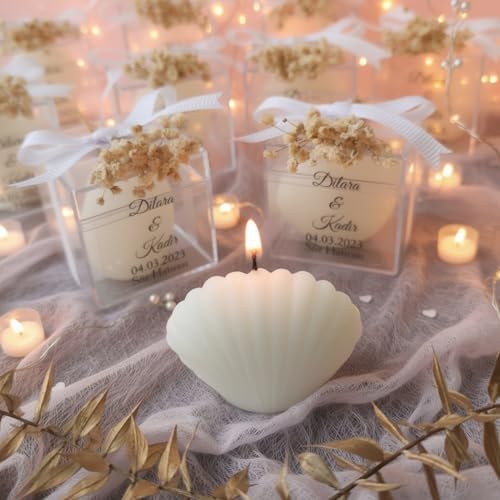 Wedding Favor Guest Bulk, White Seashell Shaped Candle Party Favors, Bridal Shower Favor for Beach Party Gifts, Baby Shower Favors for Baptism Favors (Set of 50) - Image 4